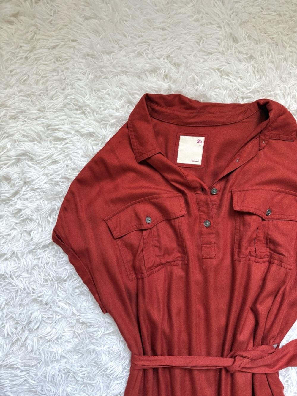 SO Rust Red Mini Shirt Dress - Picture 2 of 5
